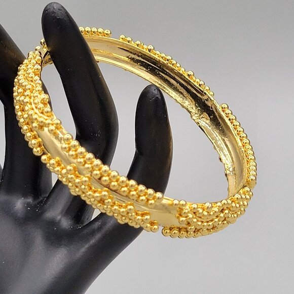 Gold Tone Studded Beaded Bangle Bracelet Stackable Retro Style Up to 7 1/2" - Picture 1 of 5
